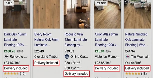 After Examples for Delivery Charges on Google Shopping Ads